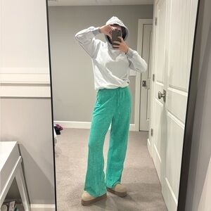 Terry cloth textured green sweatpants